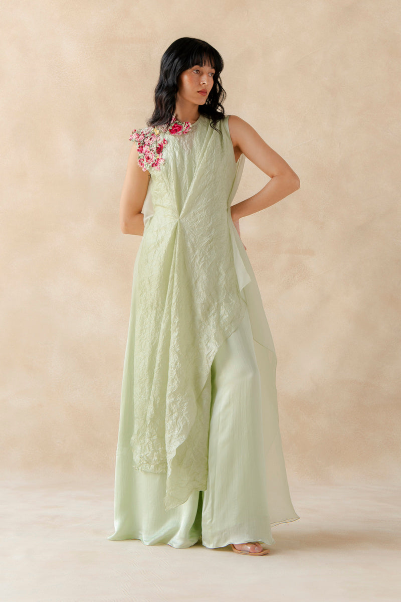 Embroidered Crush Overlay With Jumpsuit