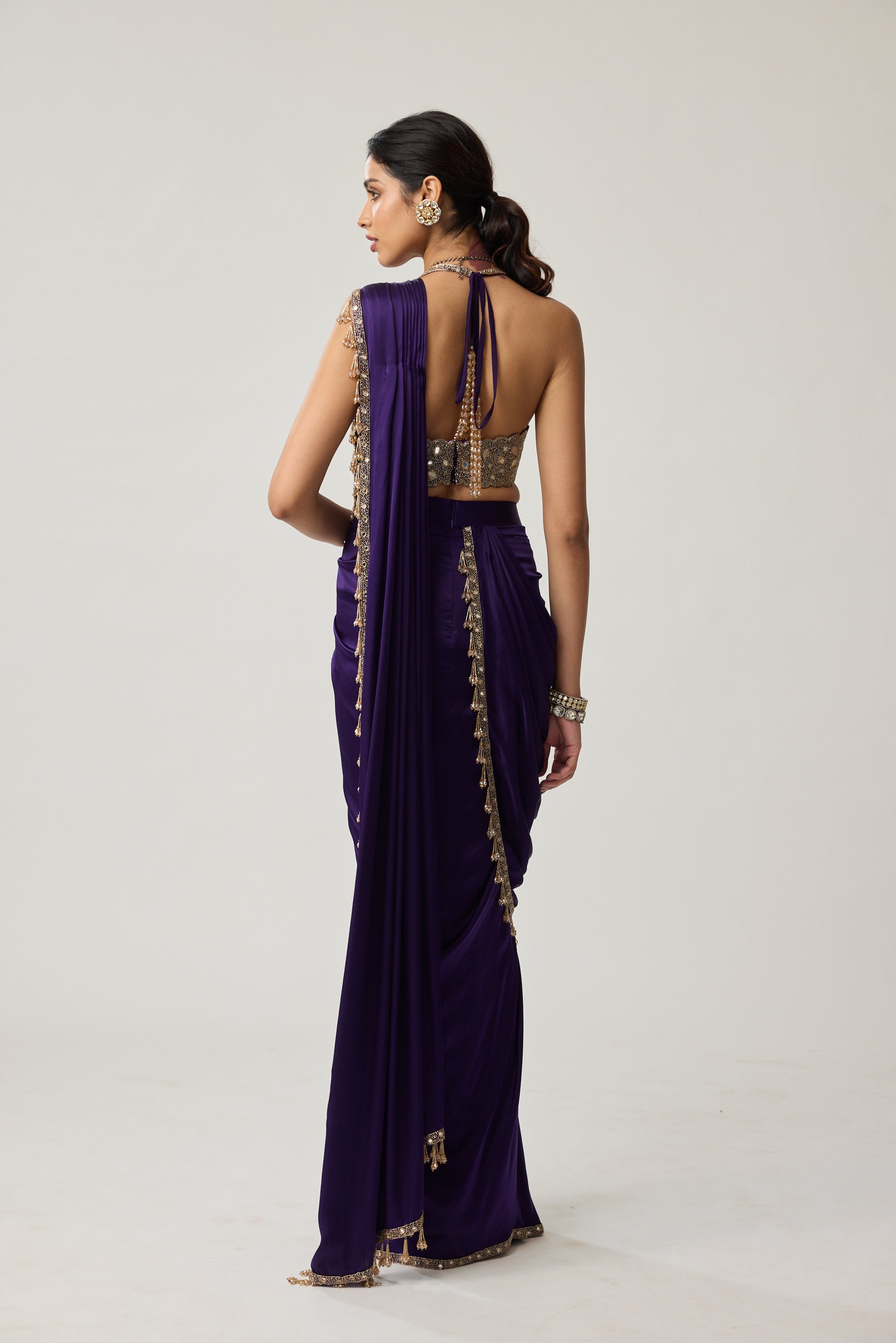 Royalty Purple Mirror Draped Saree Set