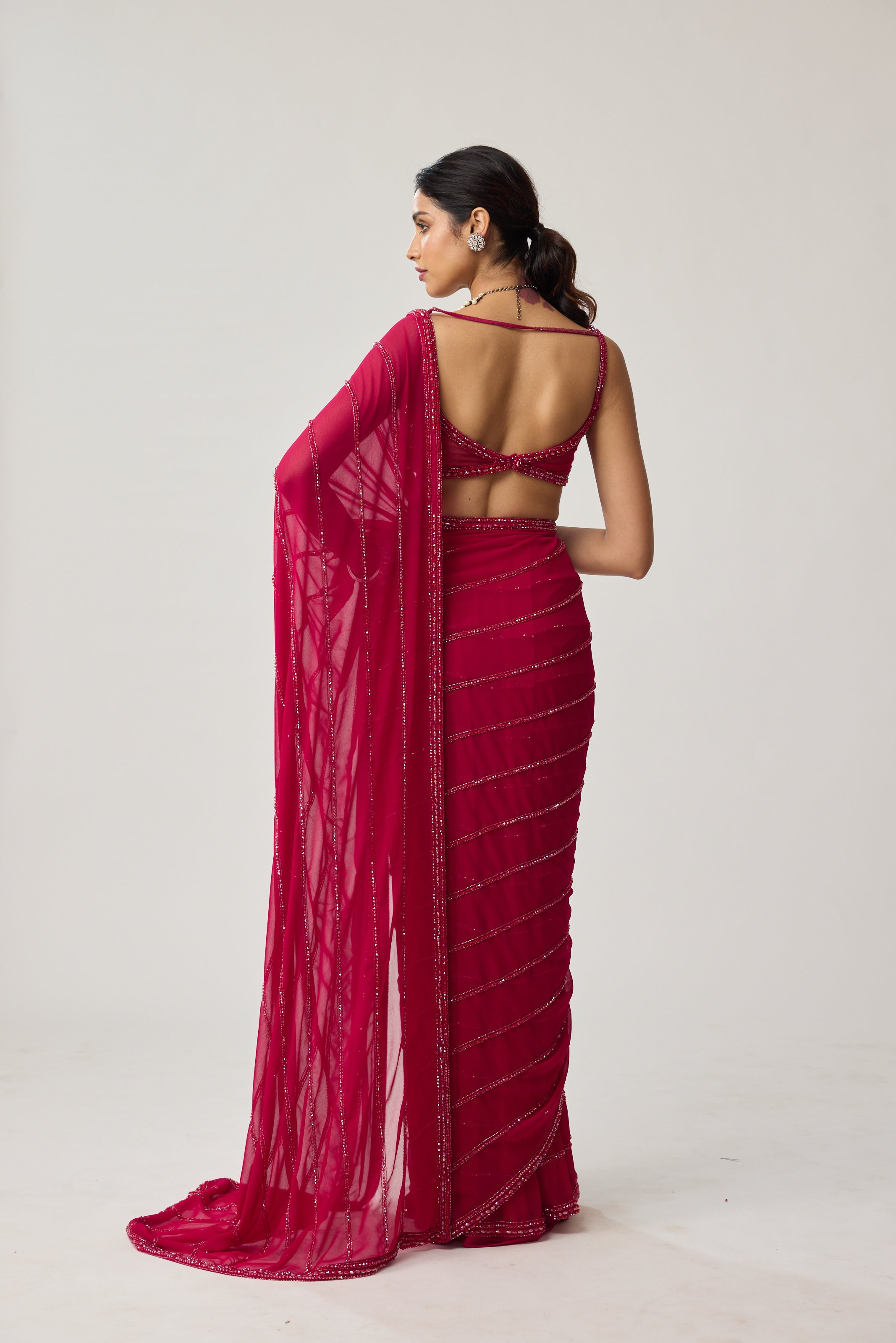 Ruby Red Crystal Saree set