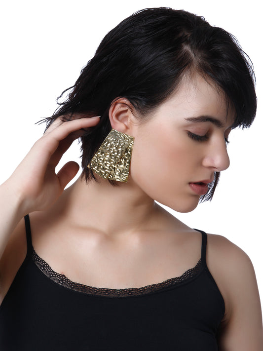 Beaten Rectangle Gold Earring
