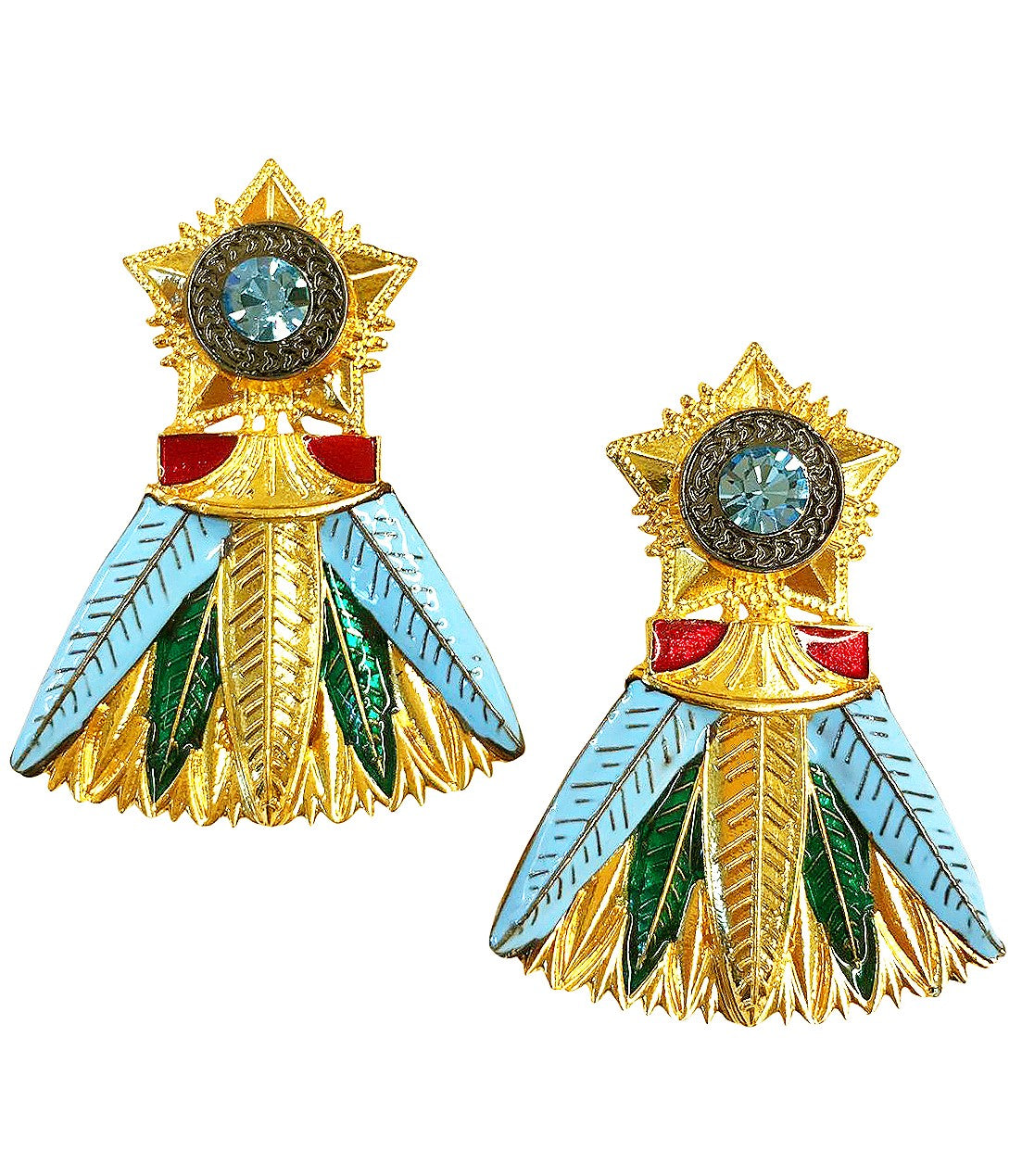 Blue Leaf Studded Earrings