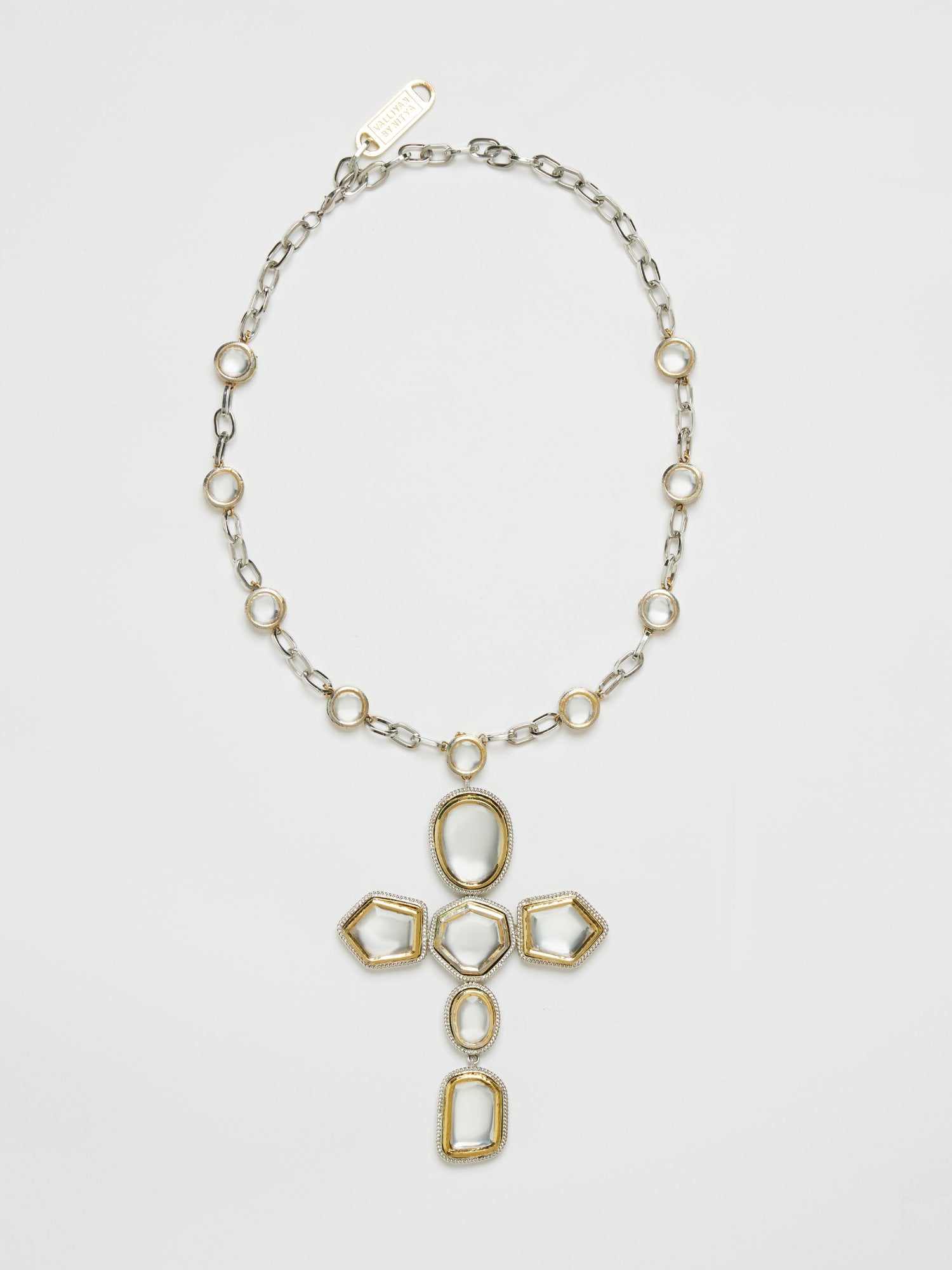 GOLD&SILVER POLKI CROSS NECKLACE
