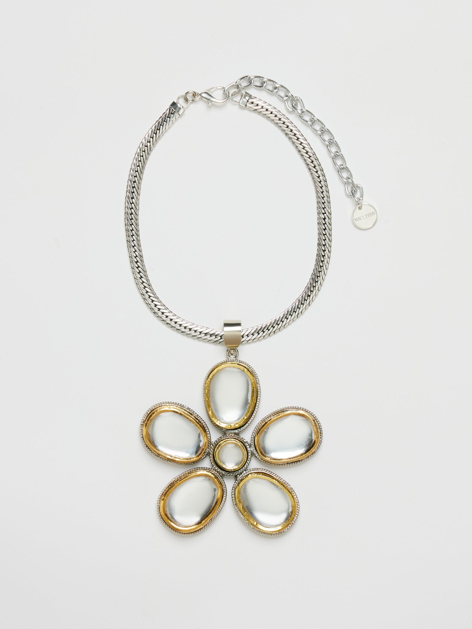 GOLD&SILVER POLKI FLOWER NECKLACE