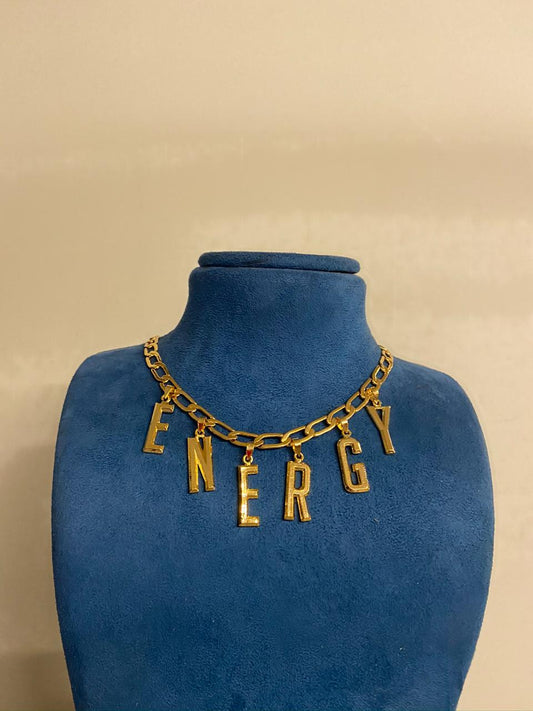 Gold word power ENERGY Necklace