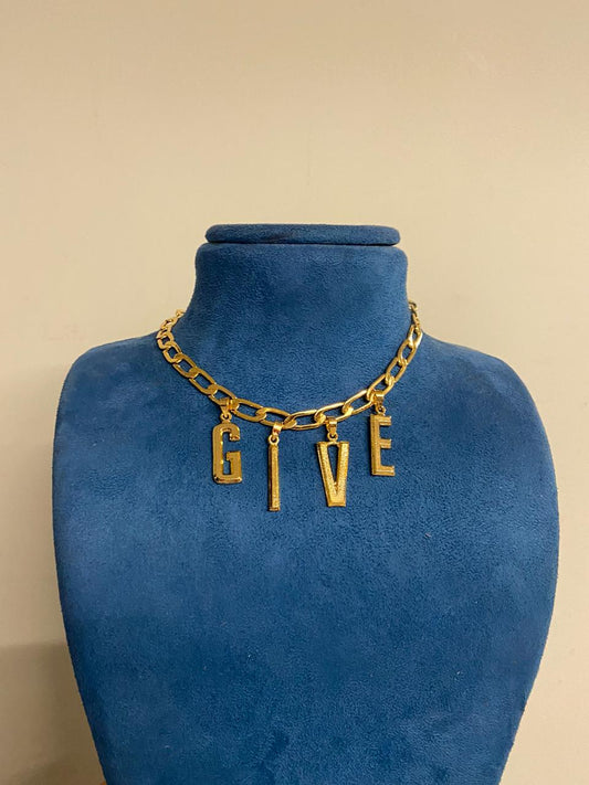 Gold word power GIVE Necklace