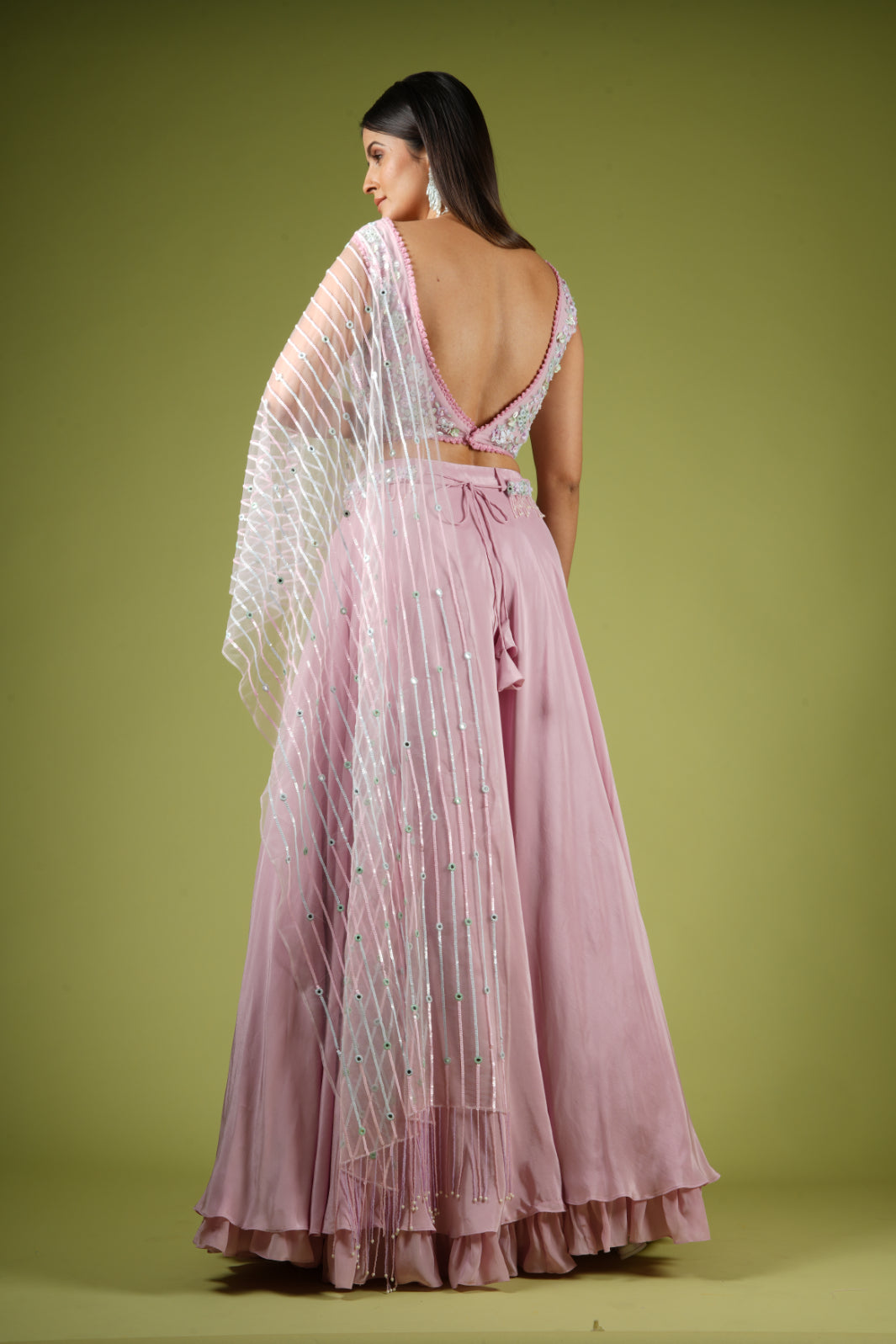 Onion Pink Viscose Ruffled Lehenga Set