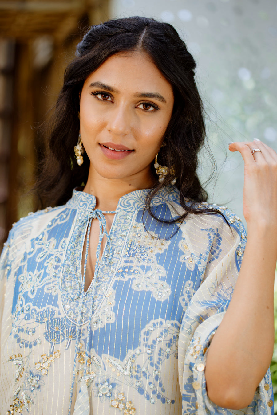 Blue Viscose Georgette Digital Printed Sharara Set