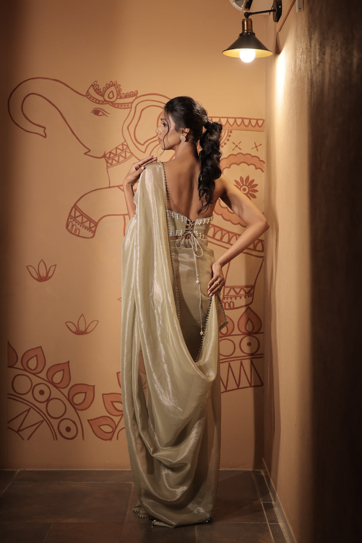 Pastel Green Tissue Saree Set