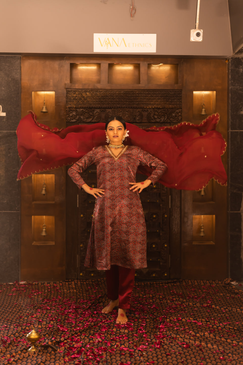 Red Embroidered Kurta Set