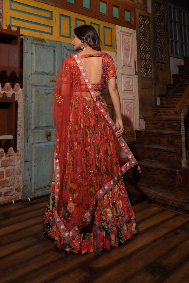 Rust Viscose Hand Crafted Lehenga Set