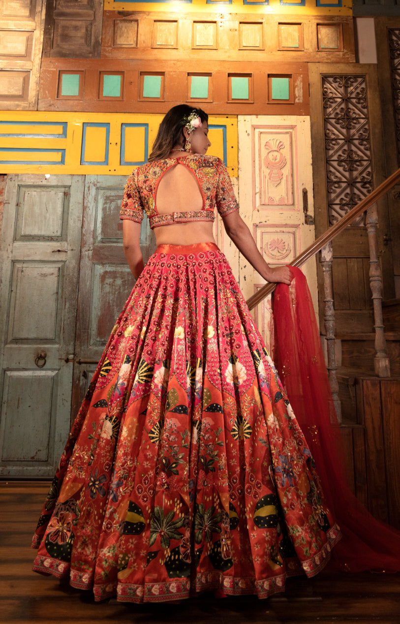 Rust Viscose Hand Crafted Lehenga Set