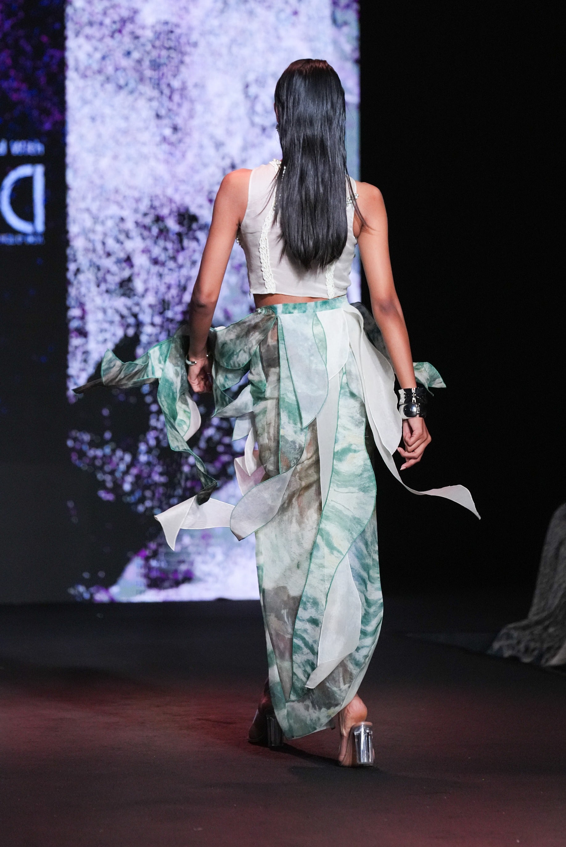 Organza Top With Printed Ruffle Skirt