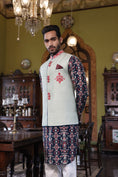 Load image into Gallery viewer, Navy Blue Kurta with Sage Embroidered Bandi and Pant
