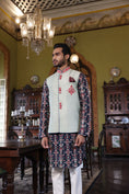 Load image into Gallery viewer, Navy Blue Kurta with Sage Embroidered Bandi and Pant
