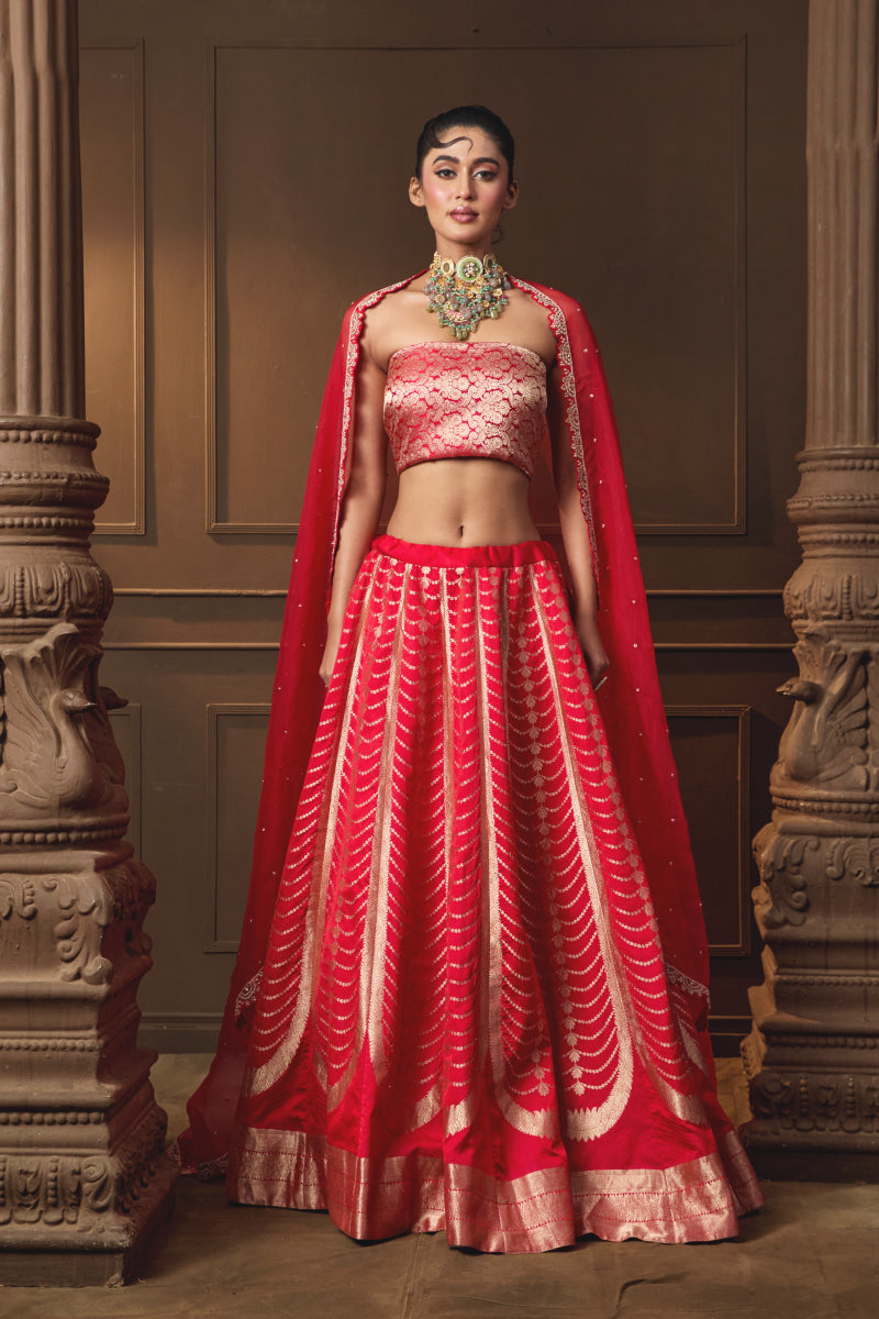 Red Banarsi Silk Lehenga
