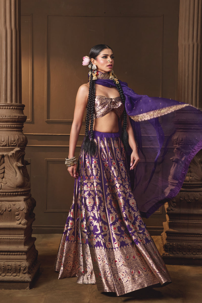 Purple Banarsi Silk Minakari Lehenga