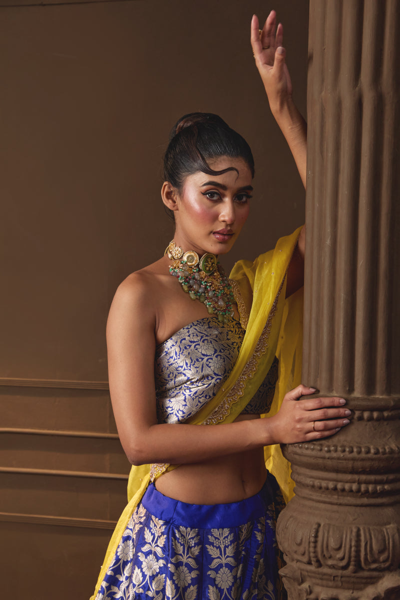 Blue Handwoven Banarsi Silk Lehenga