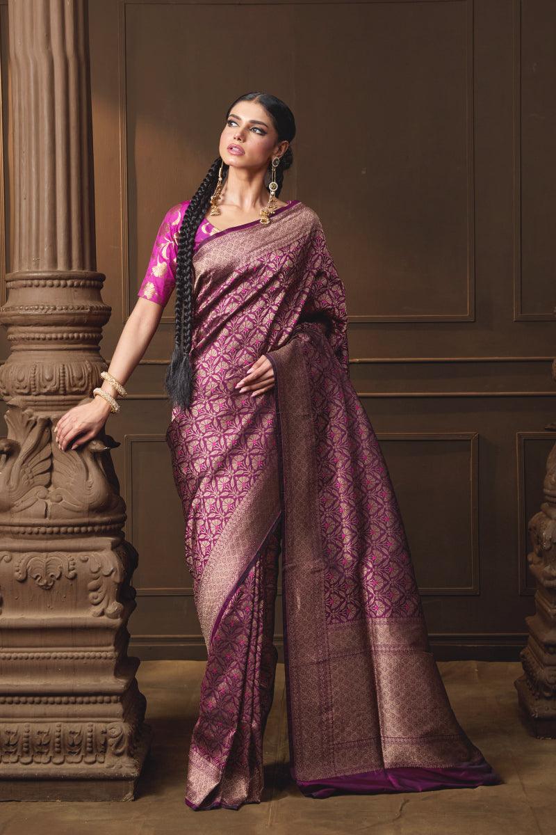 Purple Brocade Meenakari Saree