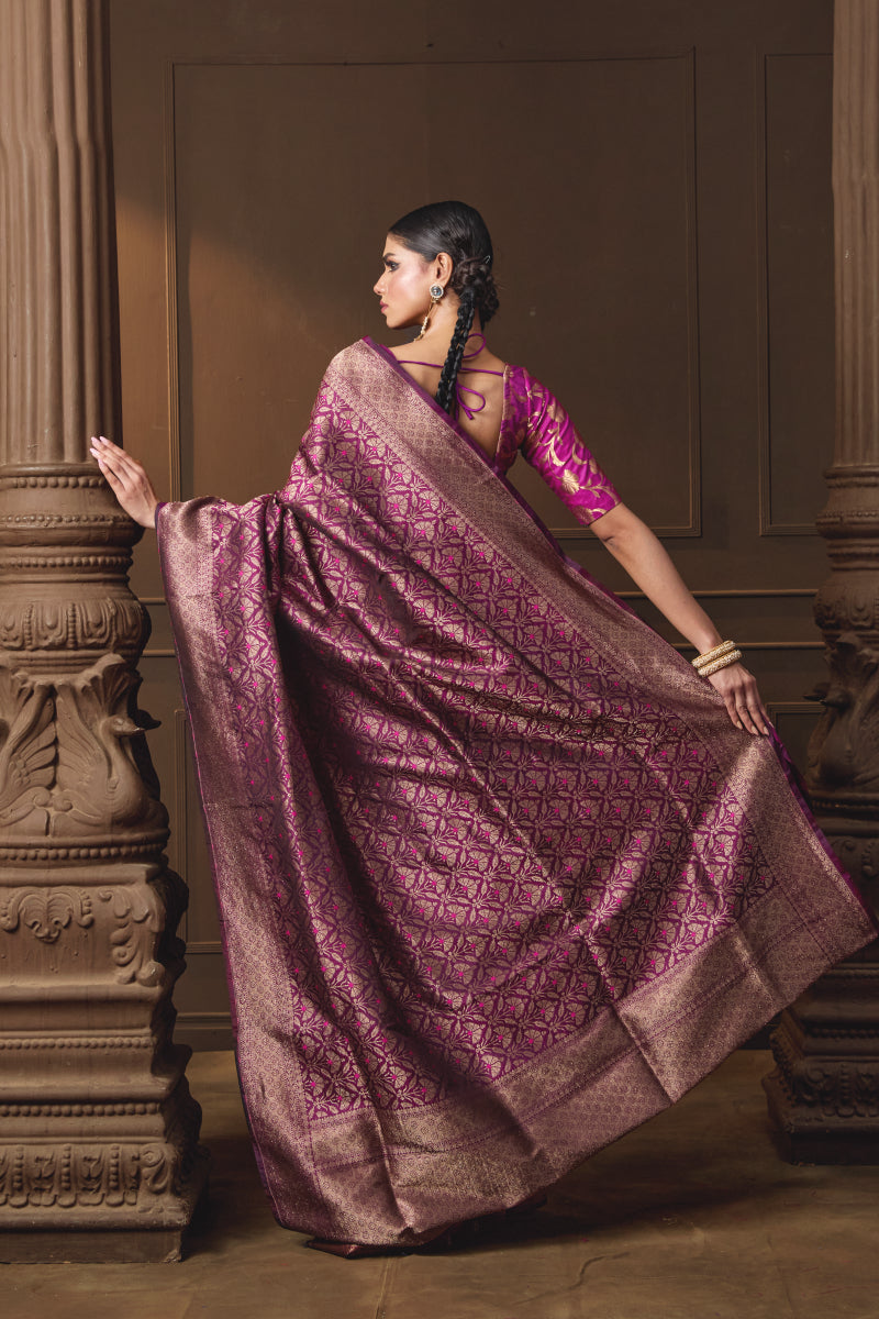 Purple Brocade Meenakari Saree