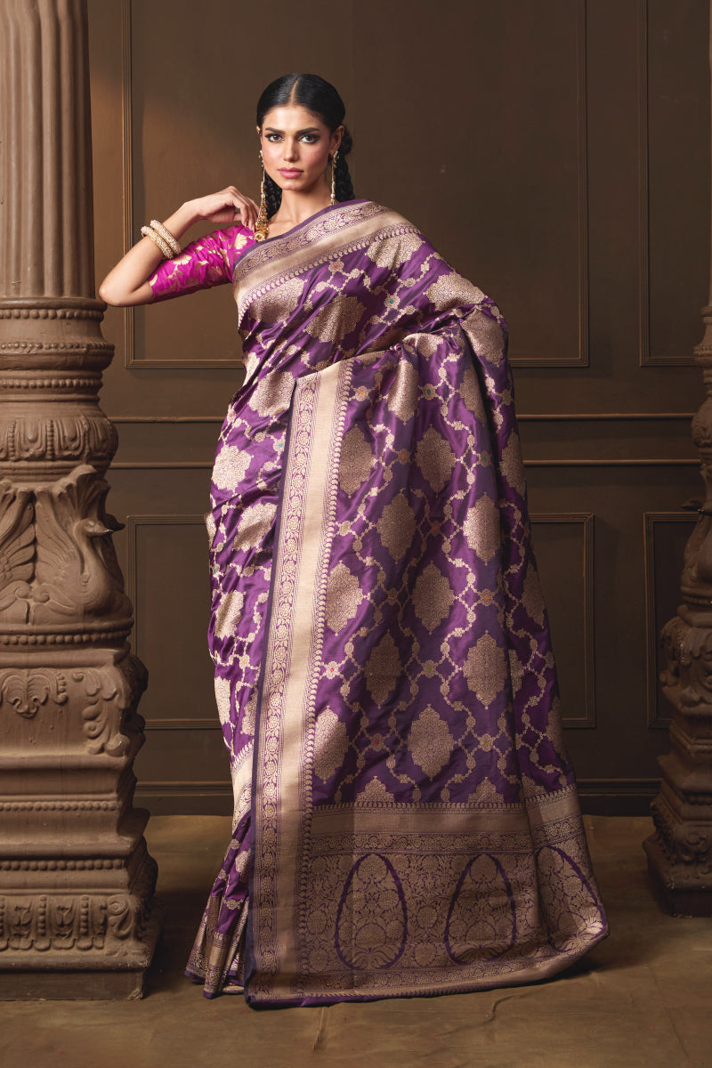 Purple Banarsi Kadhua Silk Saree