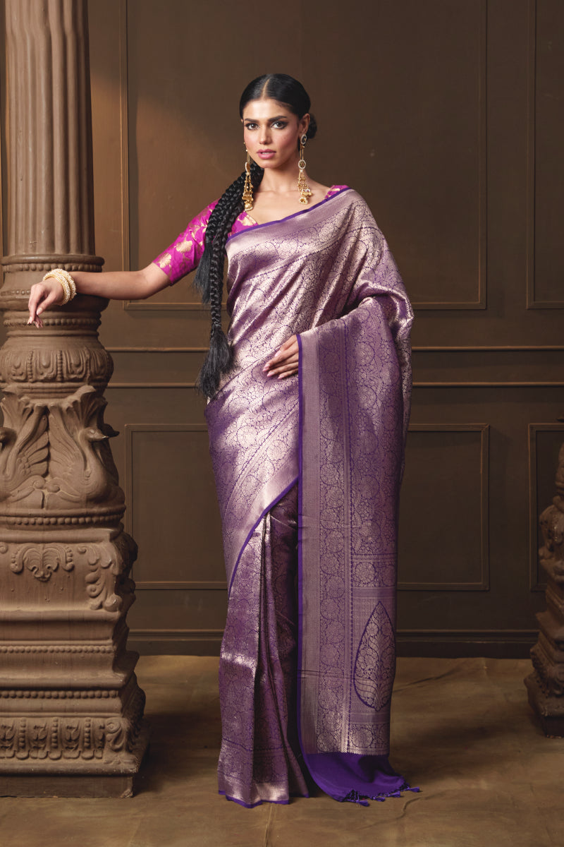 Purple Brocade Saree
