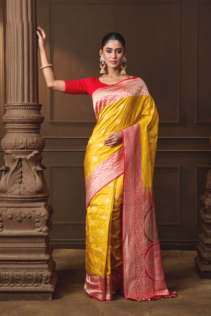 Yellow Banarsi Silk Booti Saree