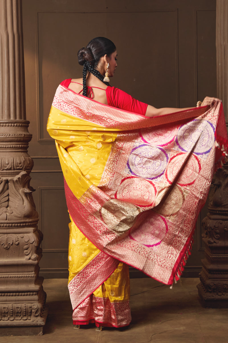 Yellow Banarsi Silk Booti Saree