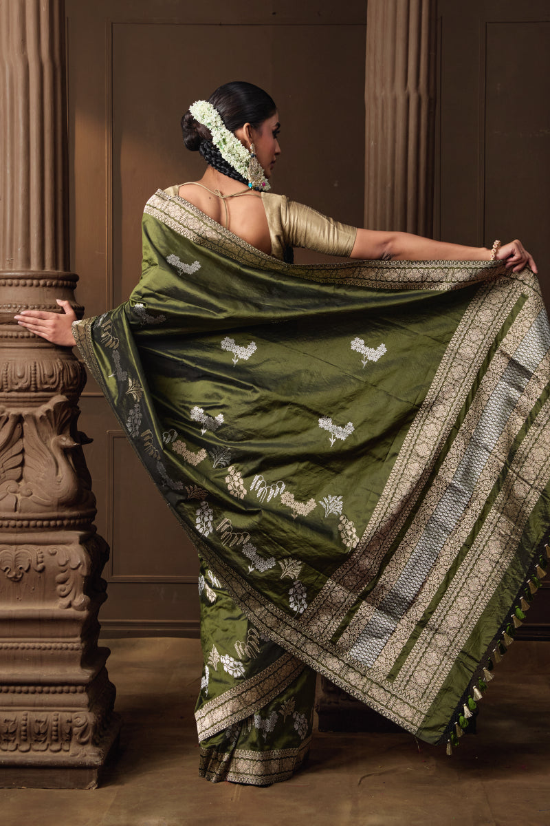 Green Banarsi Silk Zari Kadhua Saree
