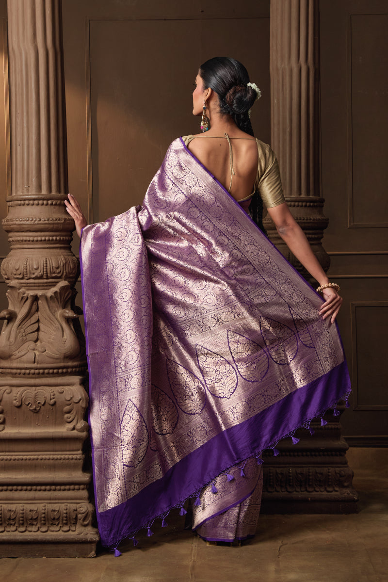 Purple Brocade Silk Saree