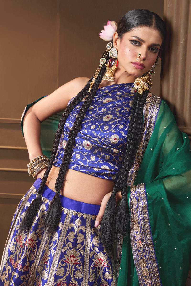 Blue Meenakari Banarsi Silk Lehenga