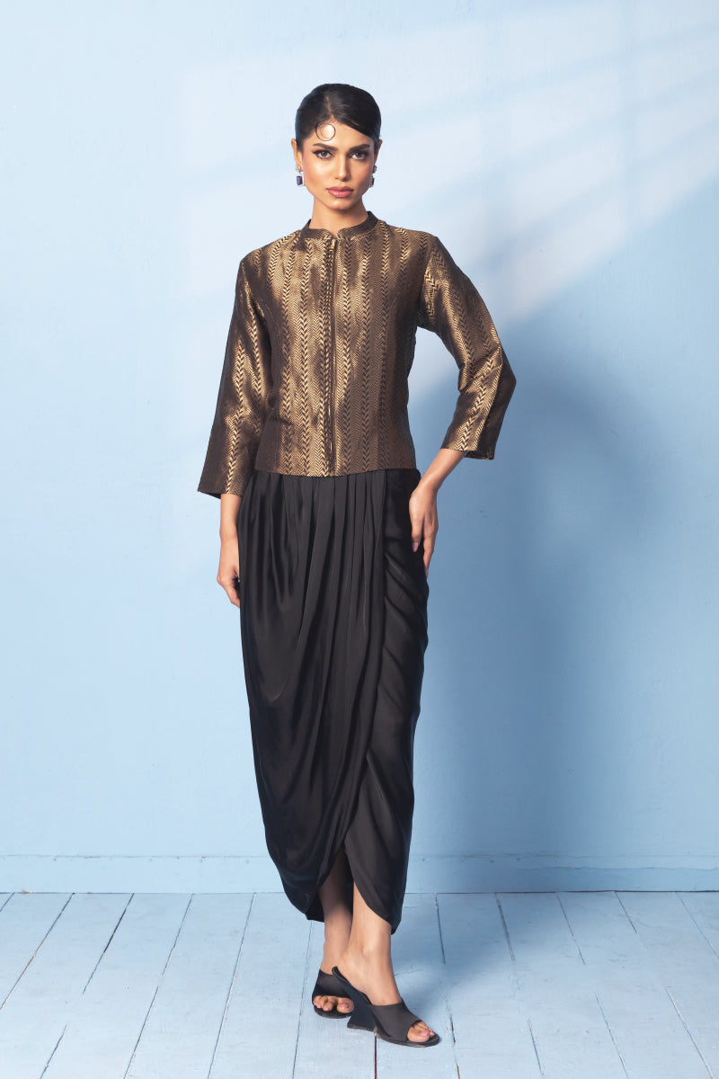 Brocade Jacket With Drape Skirt