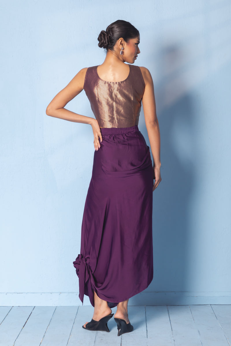 Brocade Corset Top, Satin Drape Skirt, Organza Jacket