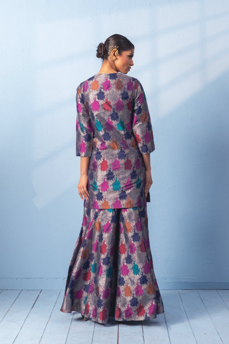 Rangkaat Banarsi Silk Kurta Sharara Set With Organza Duppata