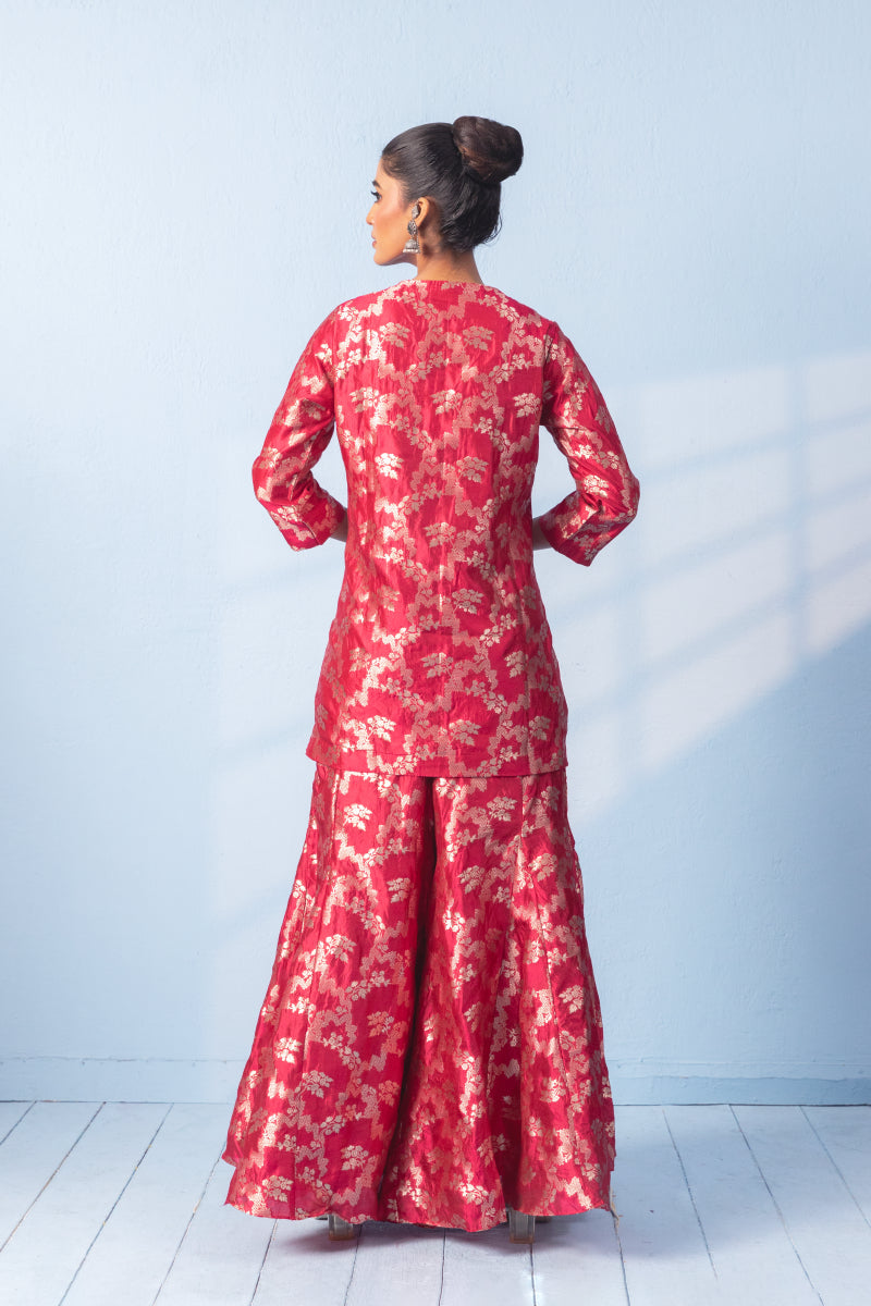 Red Banarsi Silk Zari Sharara Set