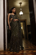 Load image into Gallery viewer, Olive Sequins Net Half-Half Saree With Corset Fit Bustier
