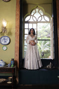 Load image into Gallery viewer, Ivory Pan Neck Cap Sleeves Choli with Ivory Pleated Lehenga Skirt with Net Dupatta
