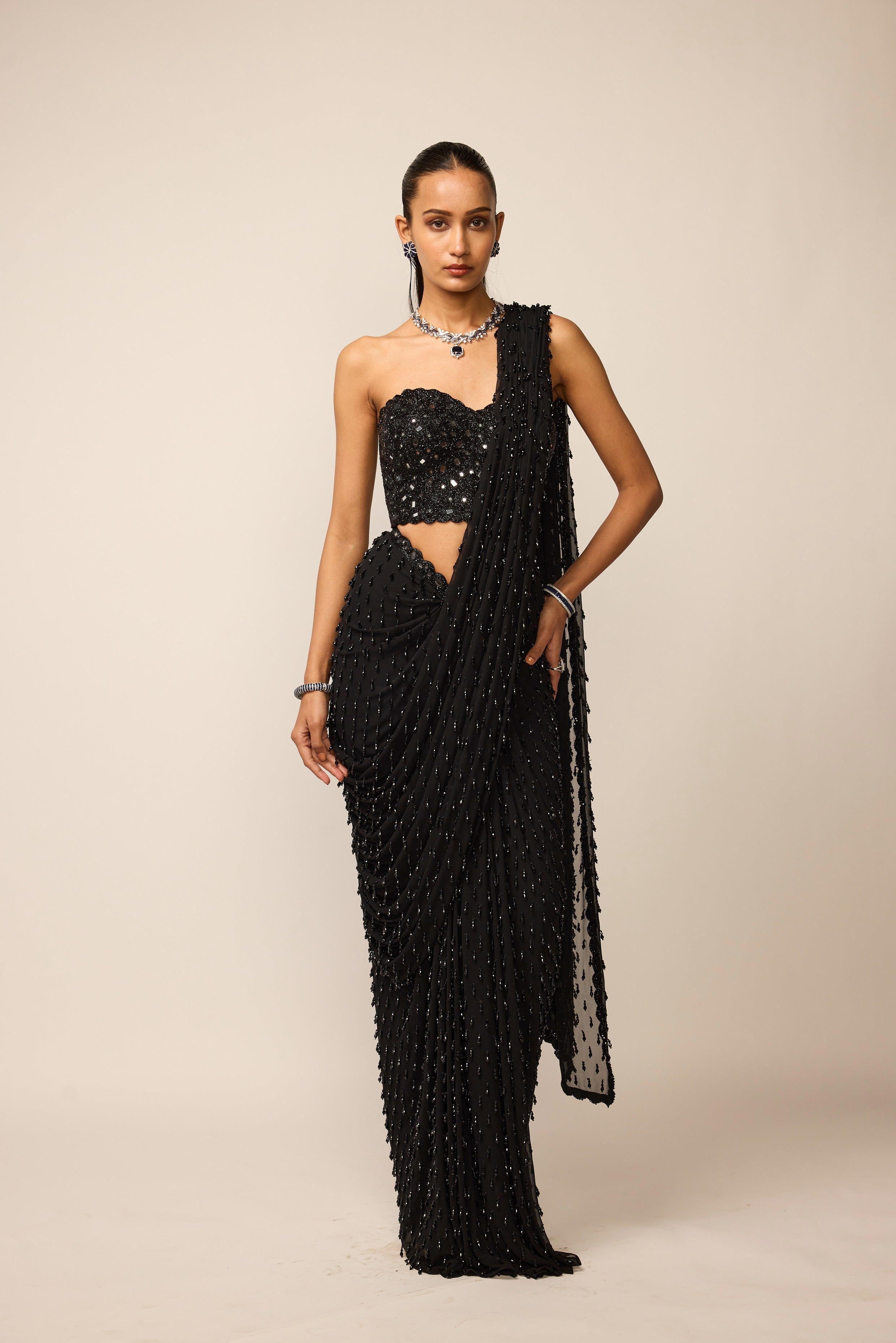 Black Single Drop Saree Set