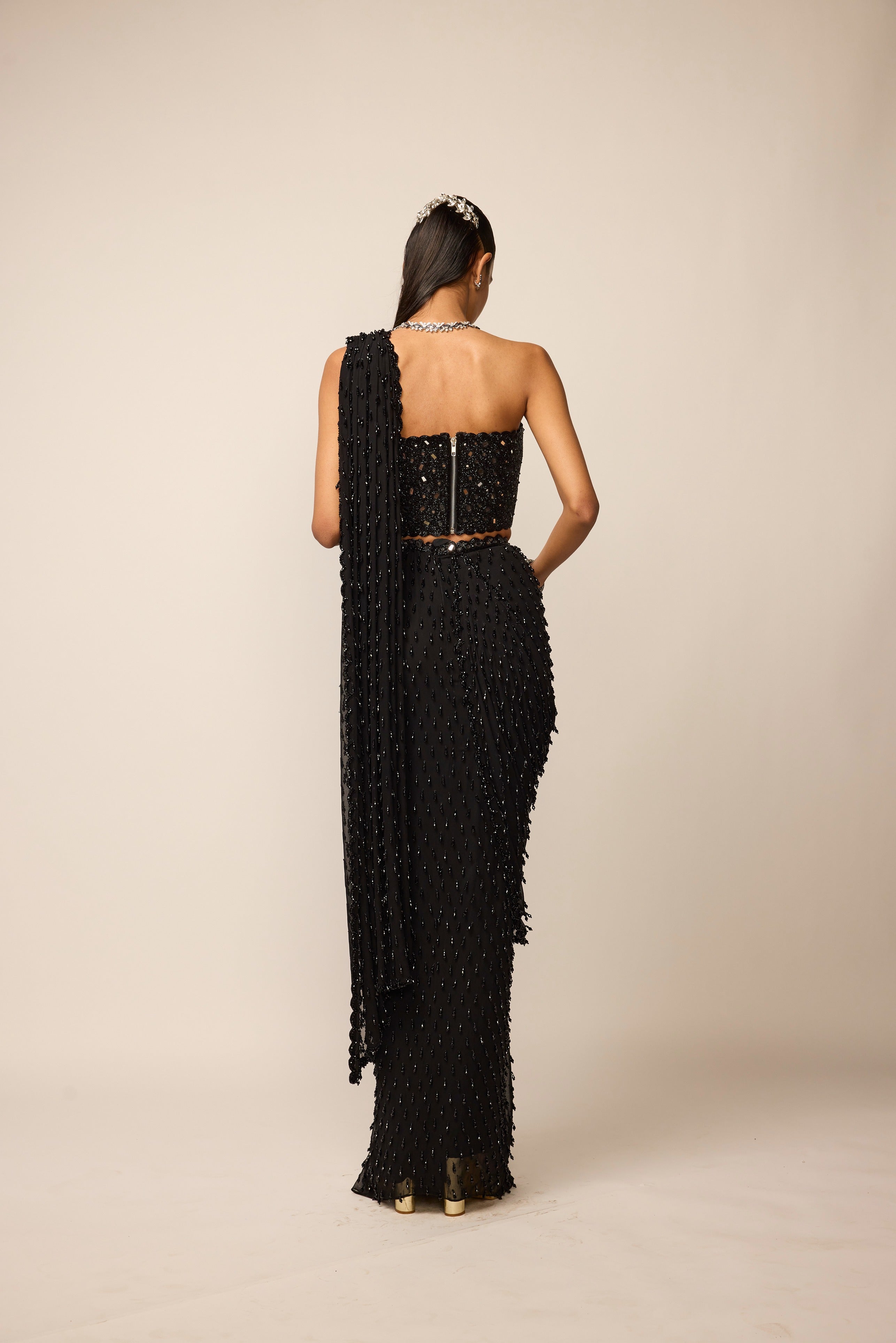 Black Single Drop Saree Set