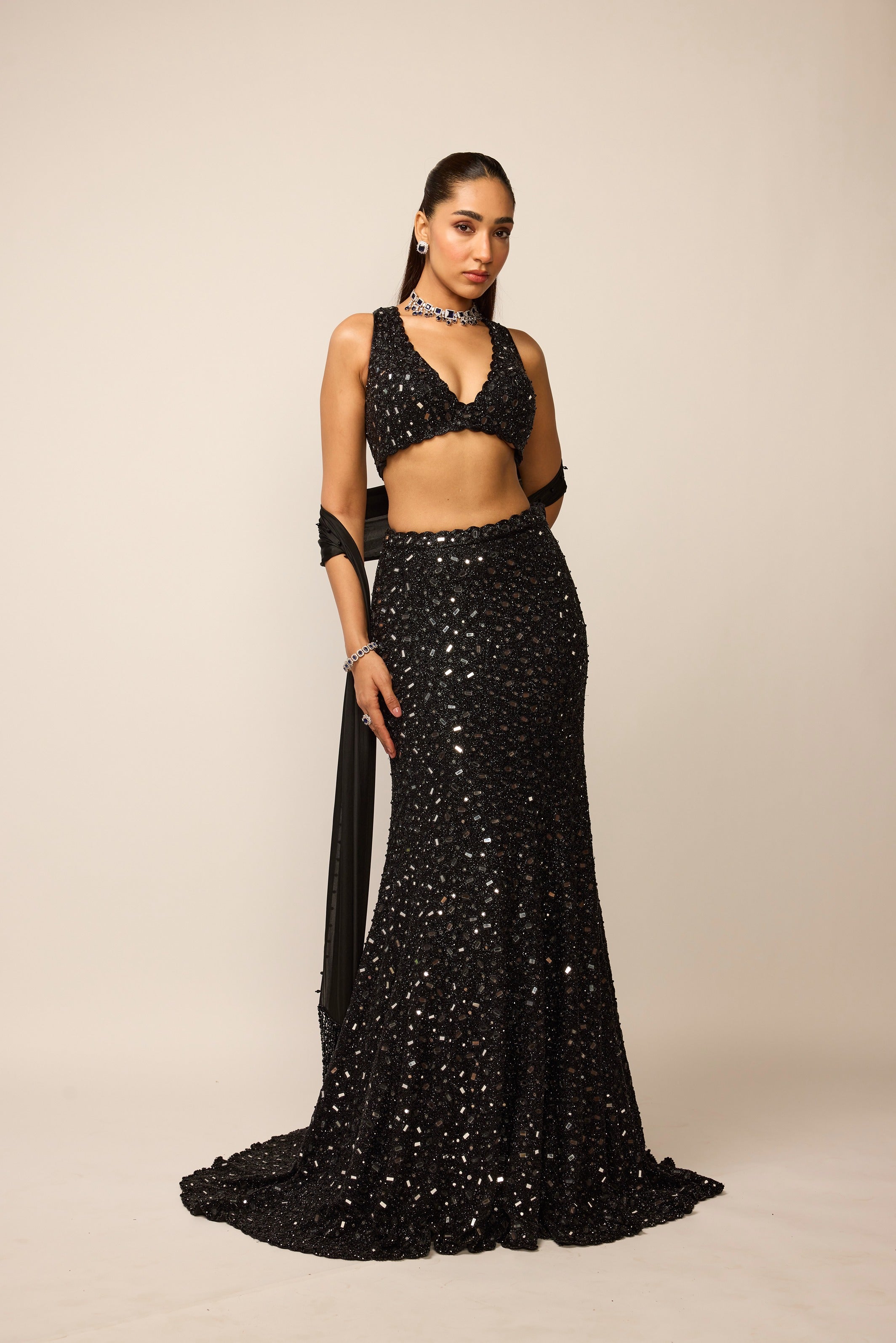 Black Fishcut Lehenga Set