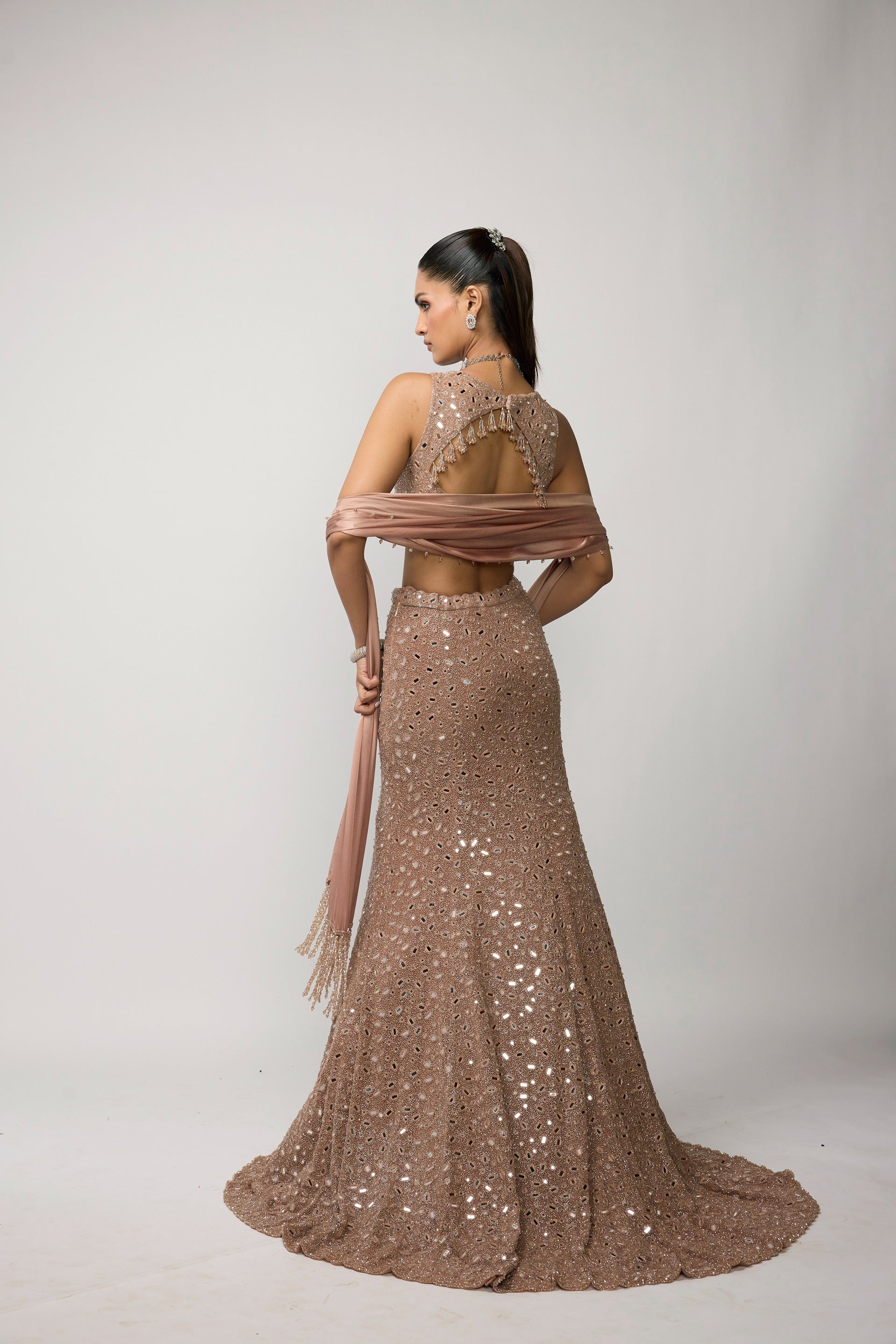 Bronze Rose Fishcut Lehenga Set