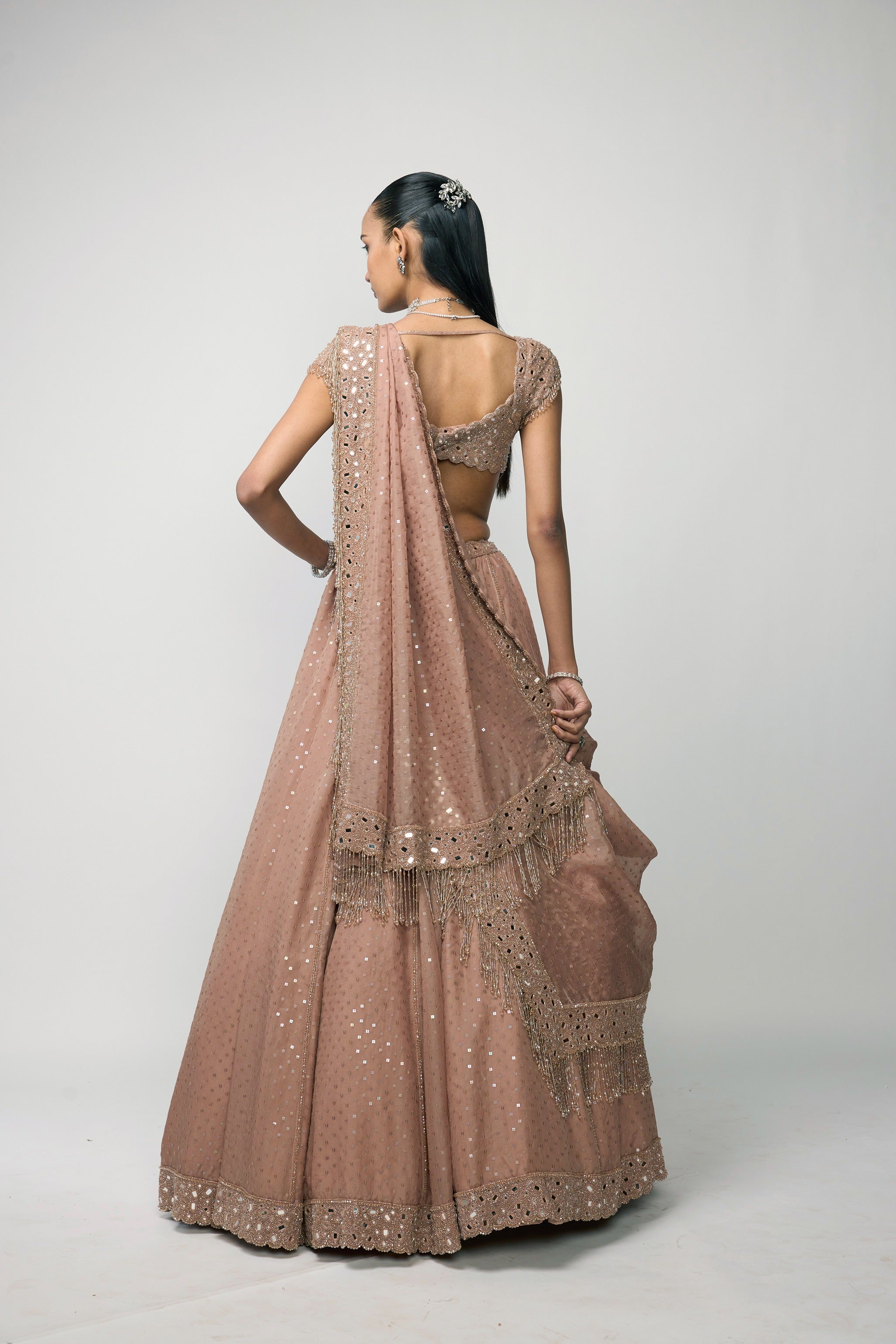 Bronze Rose Sequins Embroidered Lehenga Set