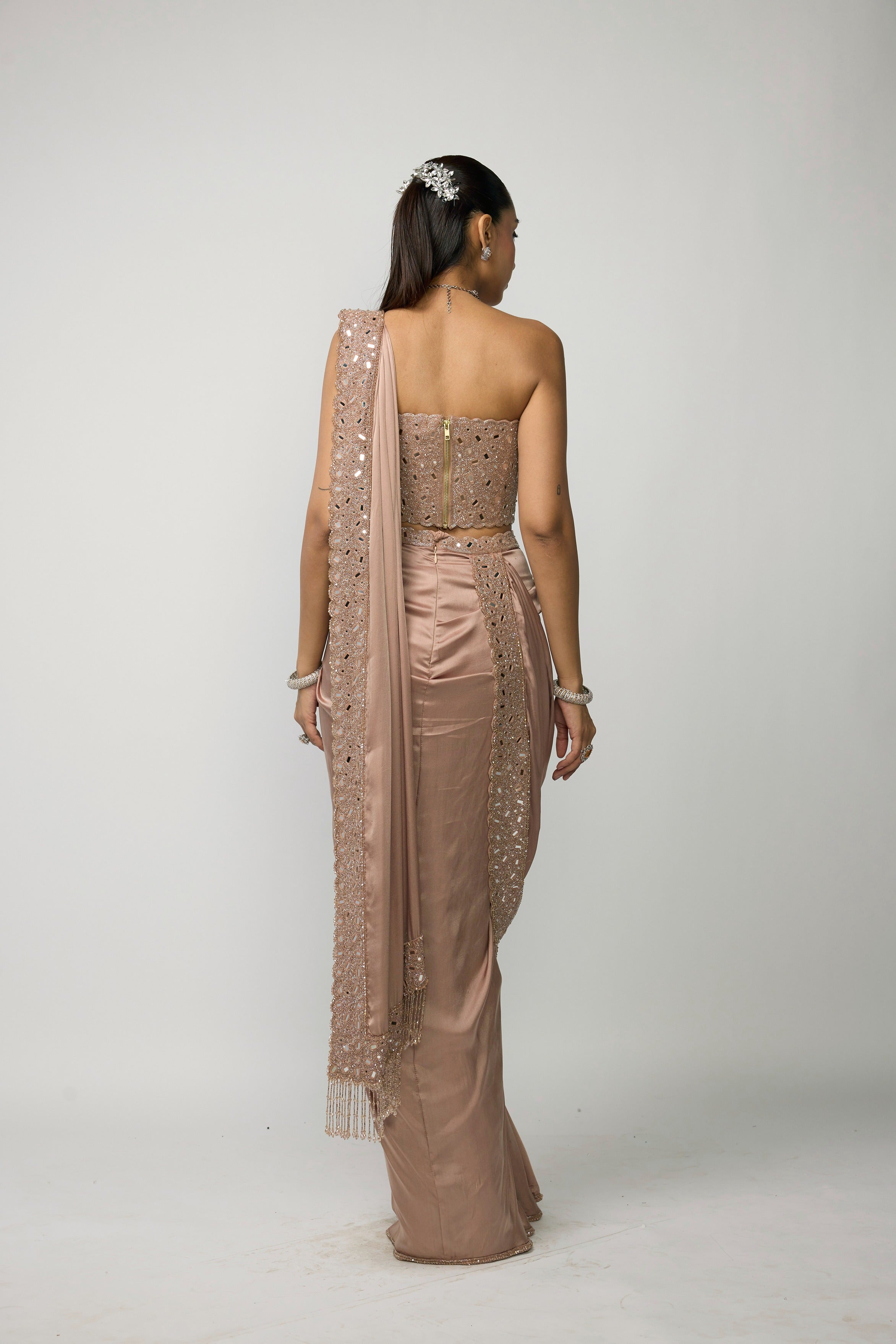 Bronze Rose Draped Saree Set