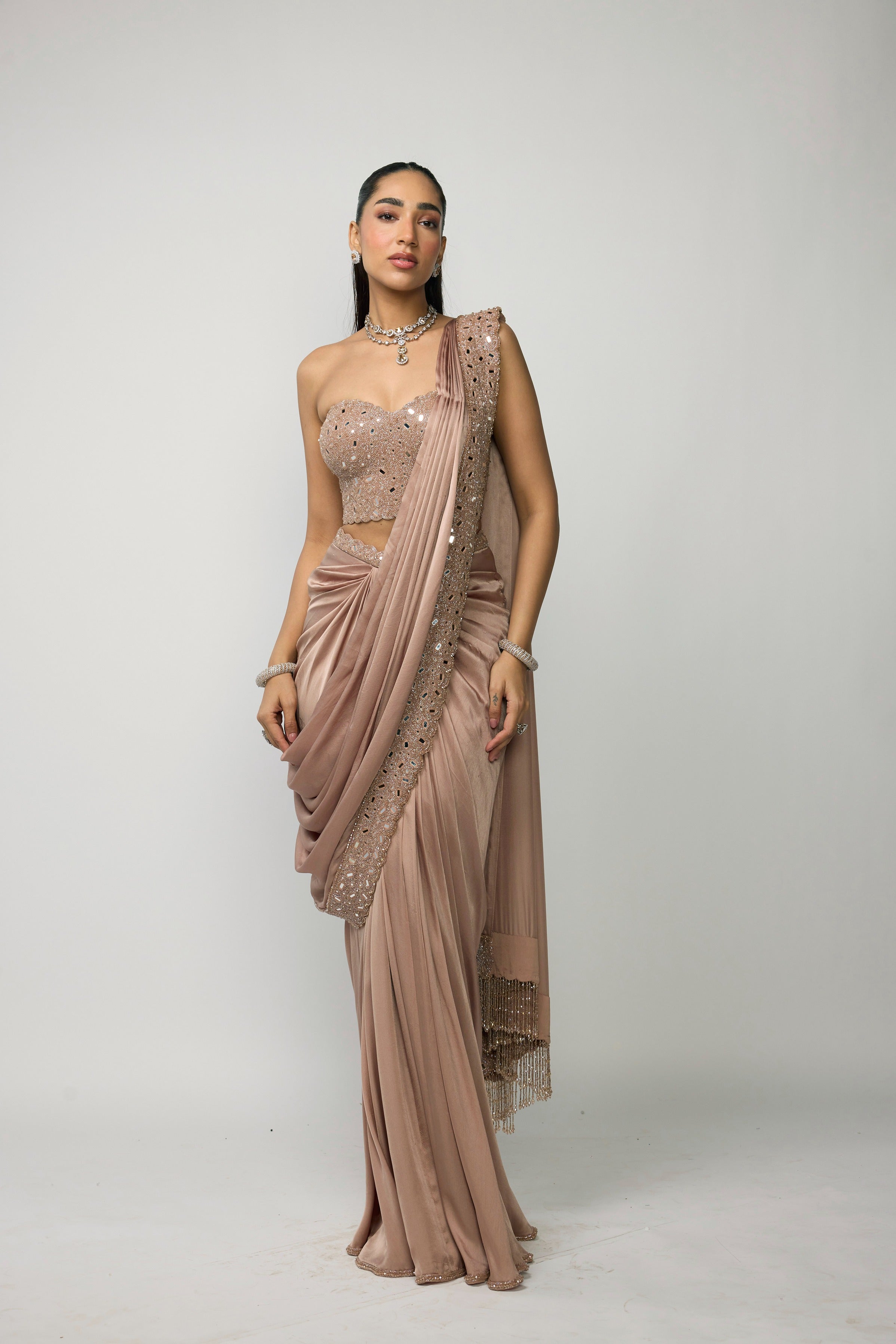 Bronze Rose Draped Saree Set