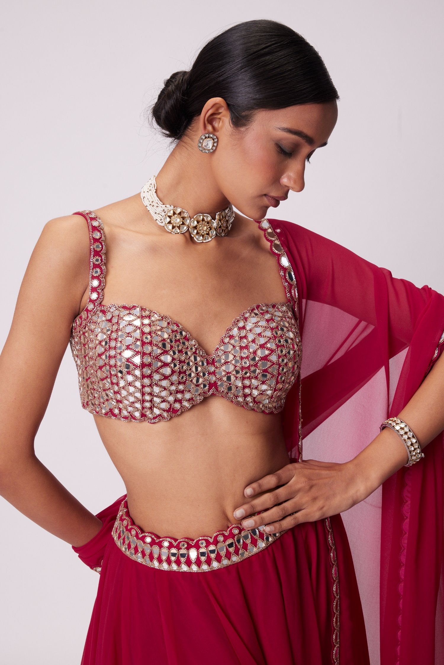 Crimson Red Lehenga Pants Set