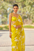 Load image into Gallery viewer, Moss Green Flower Saree Set
