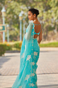 Load image into Gallery viewer, Blue Flower Saree Set
