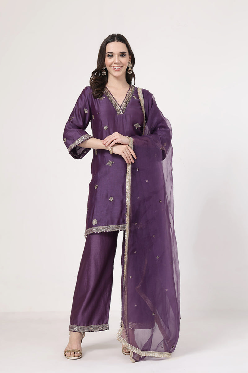 Violet Embroidered Suit Set