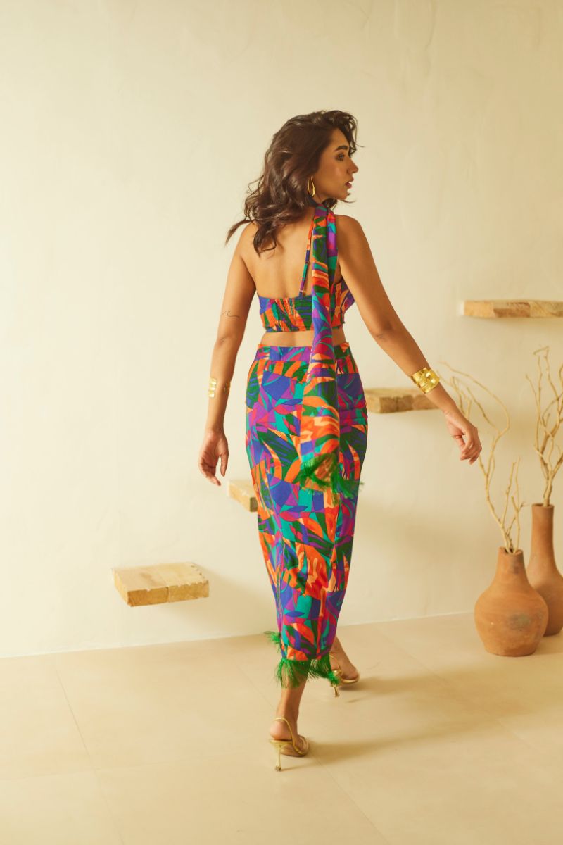 Tropical Skirt Set with Fringe Detail