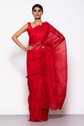 Load image into Gallery viewer, Handwoven Royal Red Embroidered Organza Silk Saree
