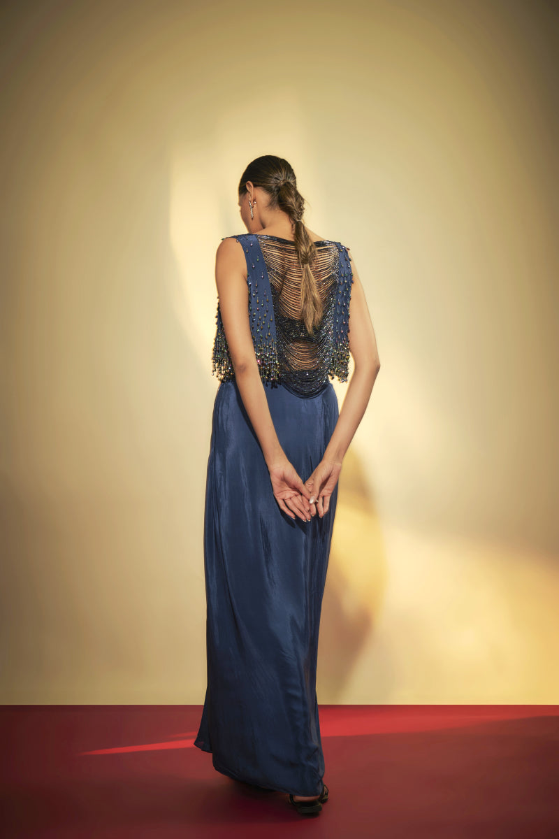 Deep Sapphire Blue Jacket Skirt Set